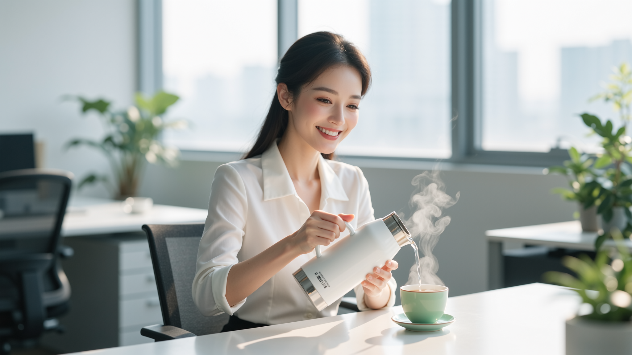 办公桌上倒水的水壶